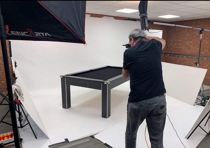 New DPT pool table being photographed.